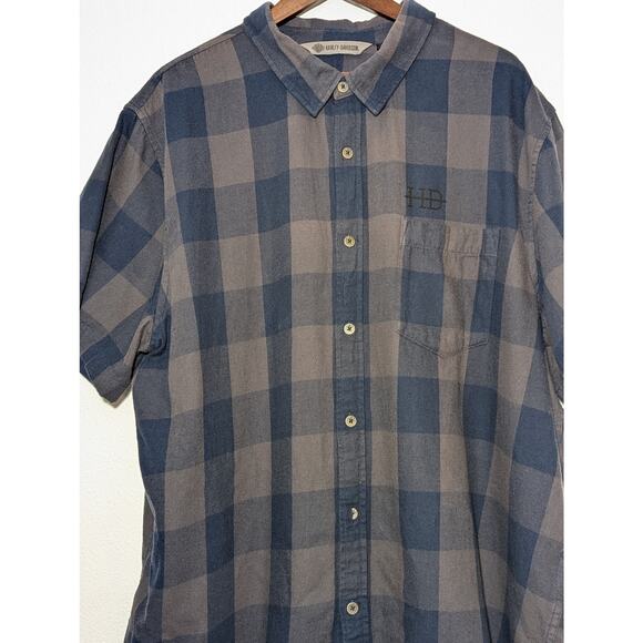 Harley-Davidson Shirt Mens 3XL Plaid Short Sleeve Biker Hog Flannel - Picture 2 of 9
